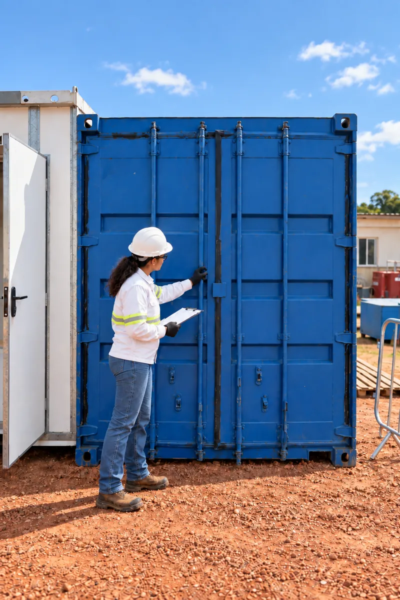 Vistoria em container no canteiro de obra